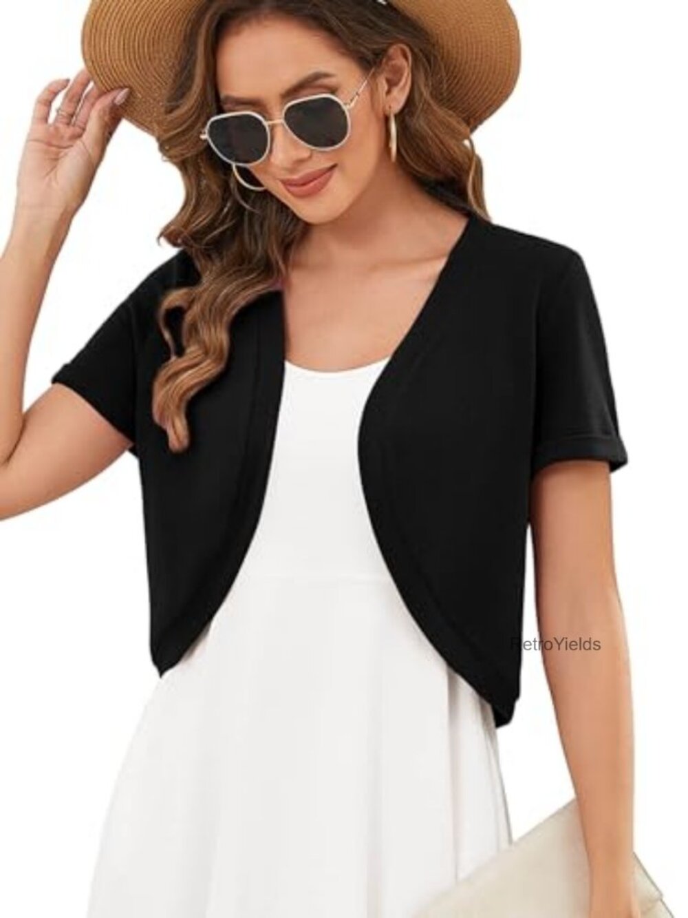 Short Sleeve Shrug Cardigan Lightweight Knit Open Front Cropped Summer Cover-Up